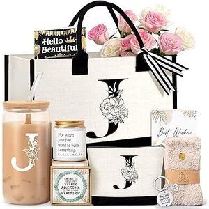 Birthday Gifts For Women, Monogrammed Initial Gift For Teacher Wife Mom, Tote